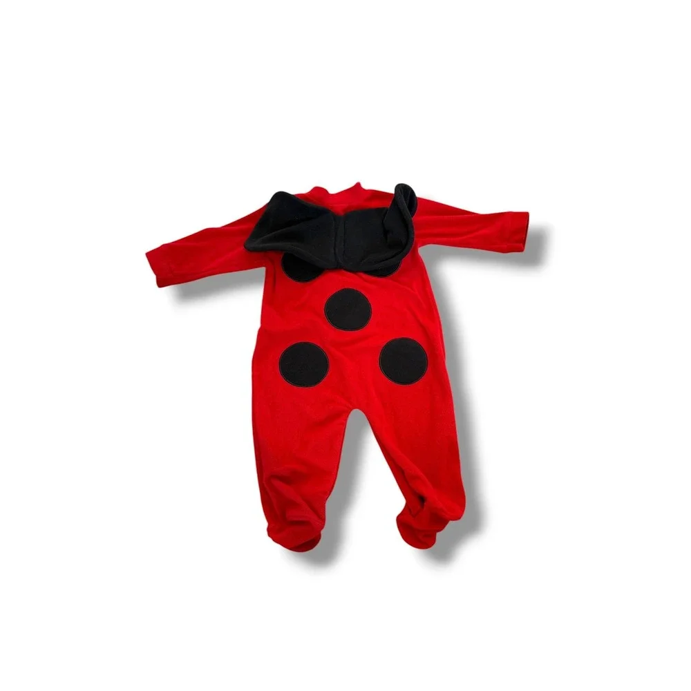 Vintage OshKosh Baby Ladybug Costume 3-6M Red Fleece Sleeper Wings Halloween